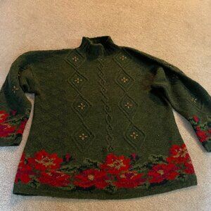 LL Bean Women's Pointsettia Holiday Sweater (100%wool)  (Size Large)